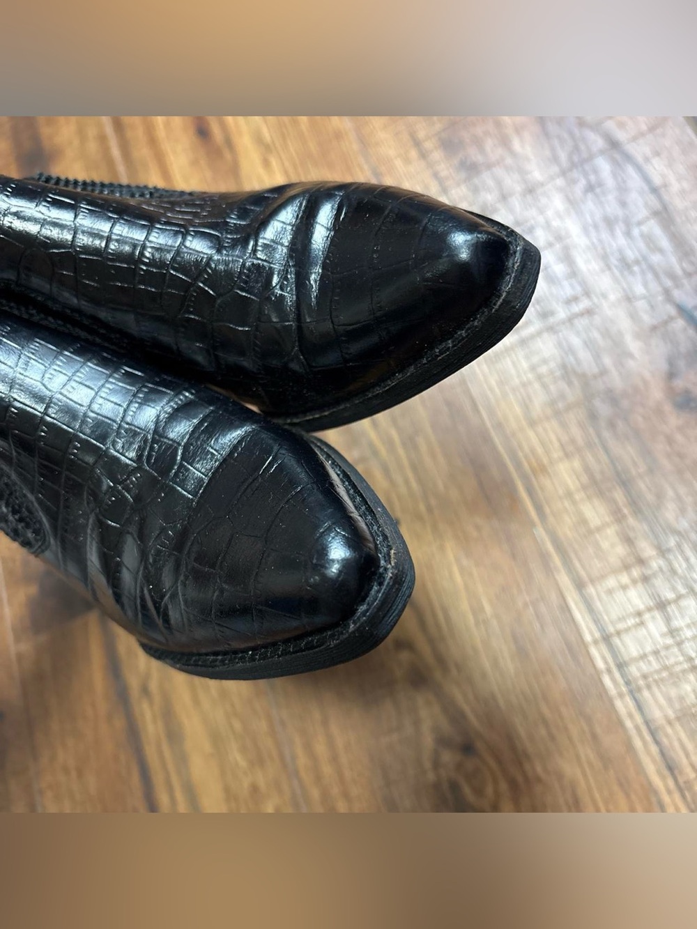 Black Croc Embossed Leather Pointed Toe Ankle Boots by Sam Edelman - Picture 6 of 7